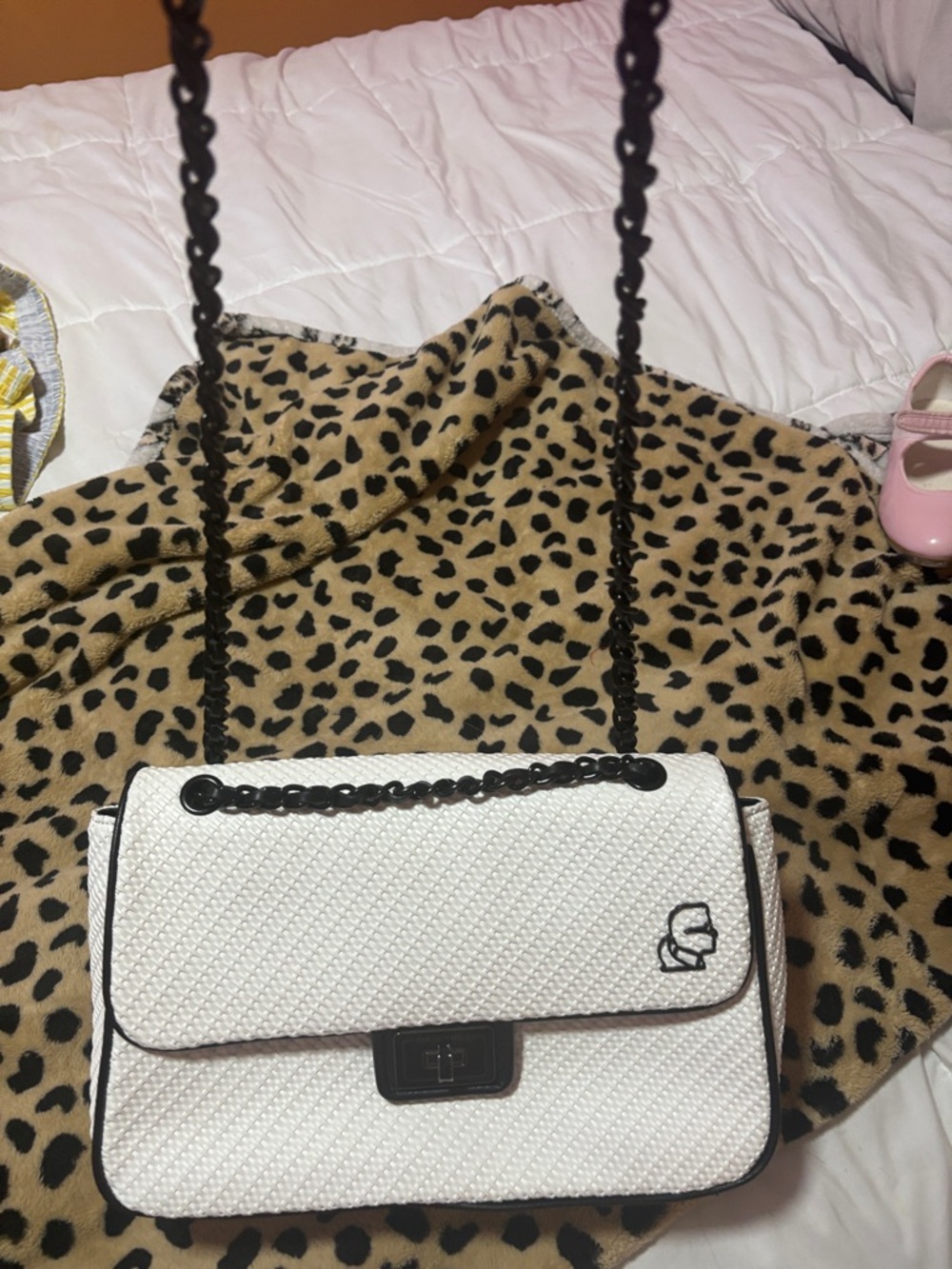 Kurt Geiger White and Black Woven Crossbody Bag